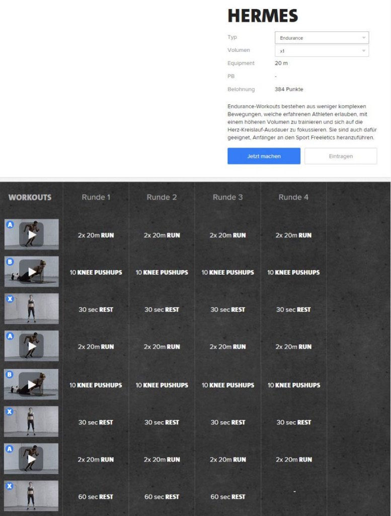 Freeletics Hermes Workout im Überblick