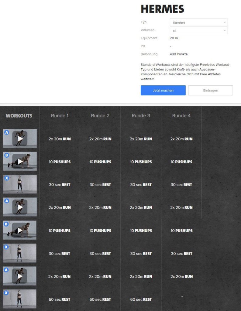 Freeletics Hermes Workout im Überblick