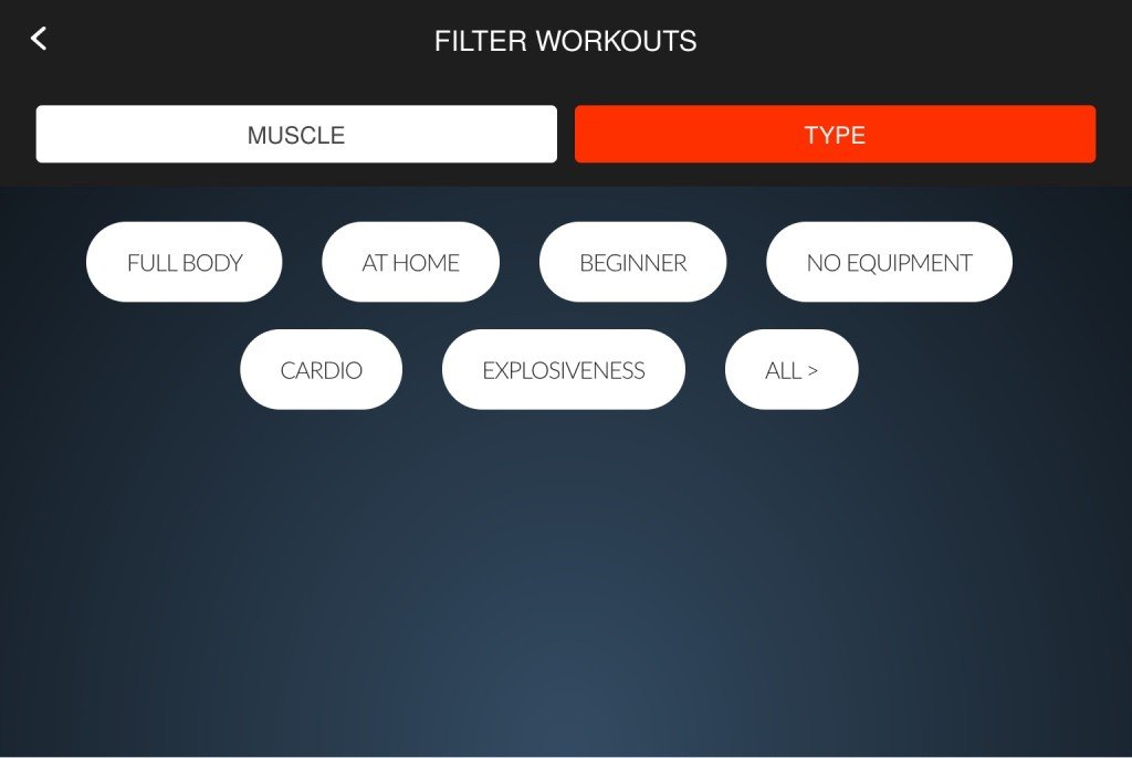 Madbarz App Workout Type Filter