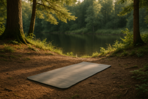 Eine Yoga-Matte in einem ruhigen, natürlichen Umfeld